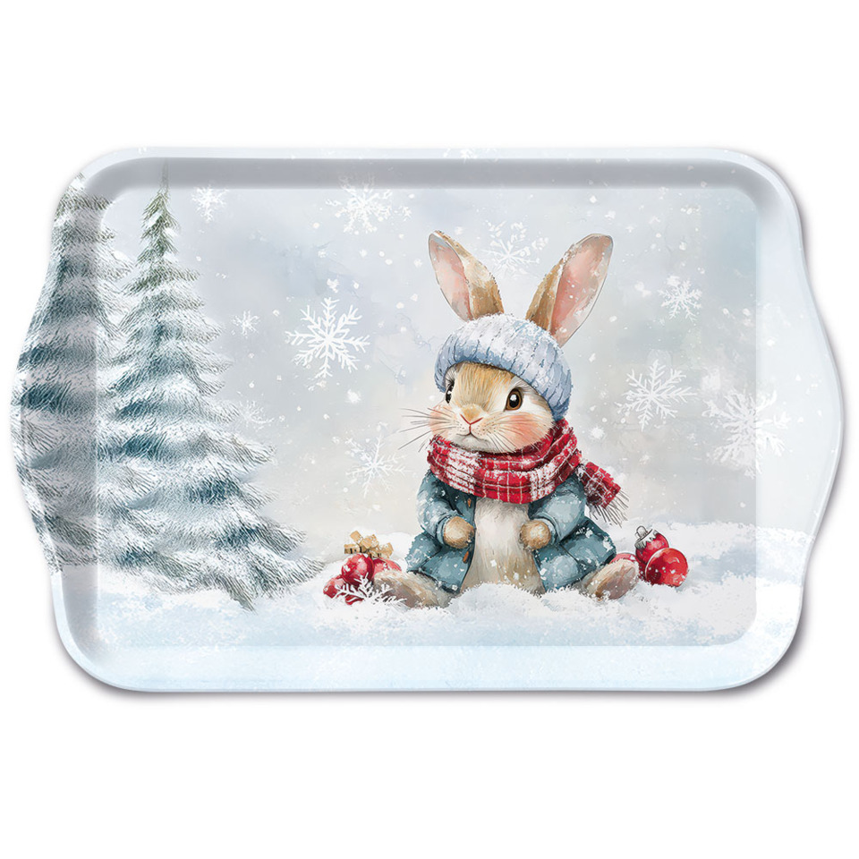 Schneerabbit, Wintertafelbild, Trägertablett, Waldtiere, Wintermotiv
