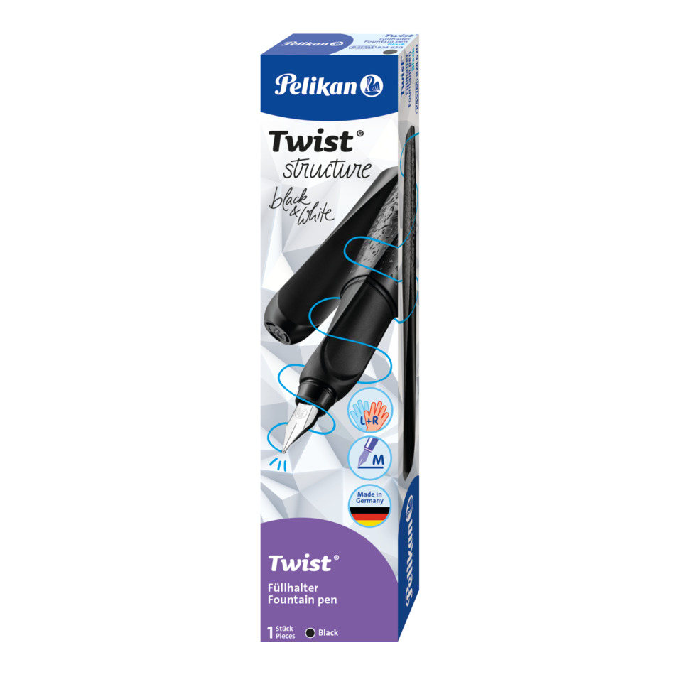 Füllhalter, Tintenhalter, Twist Struktur, Schwarz, White