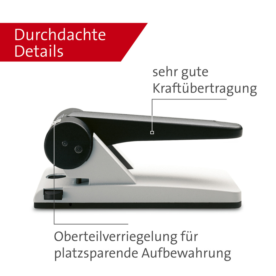 Stempelpresse, Klammerhebel, Klebestation, Platzsparend, Oberteilverriegelung