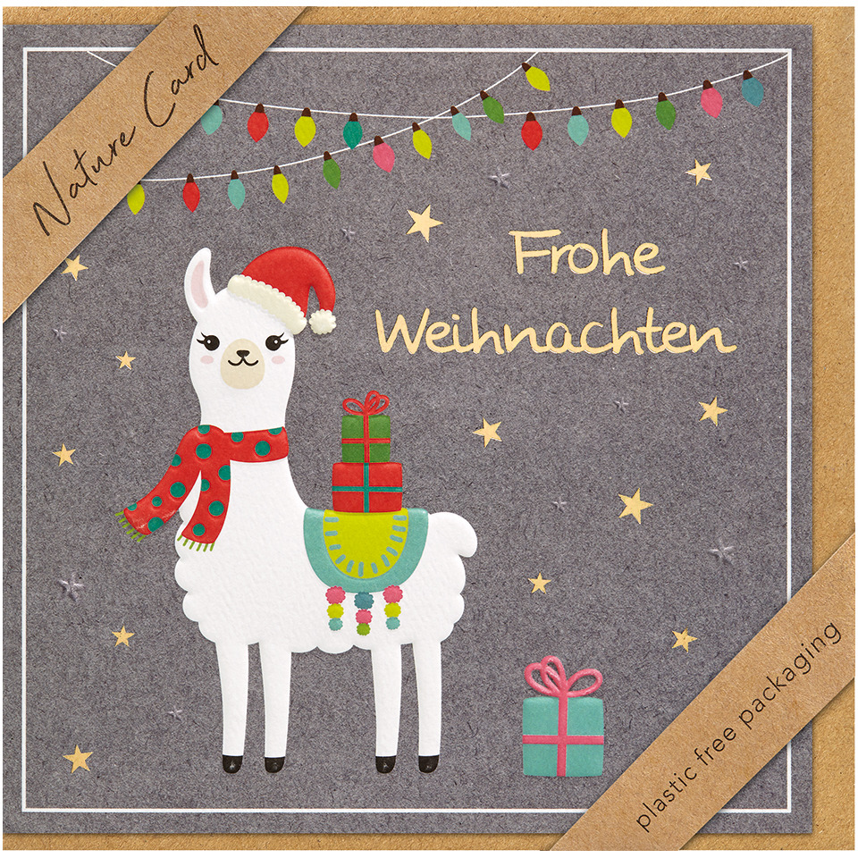 Weihnachtskarte, Lamapelz, Lama, Geschenke, Stoffkarte