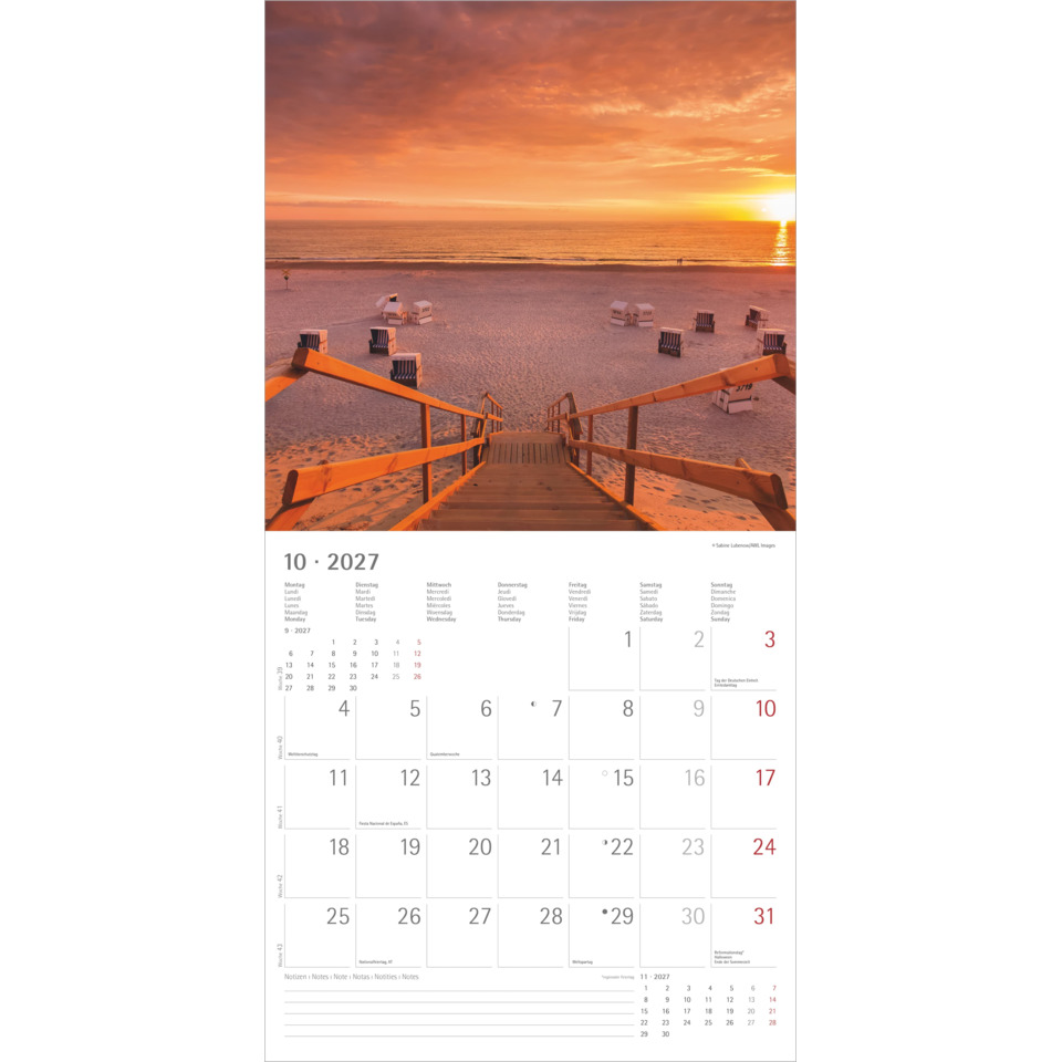 strand, sonnenuntergang, treppe, strandkorb, kalender