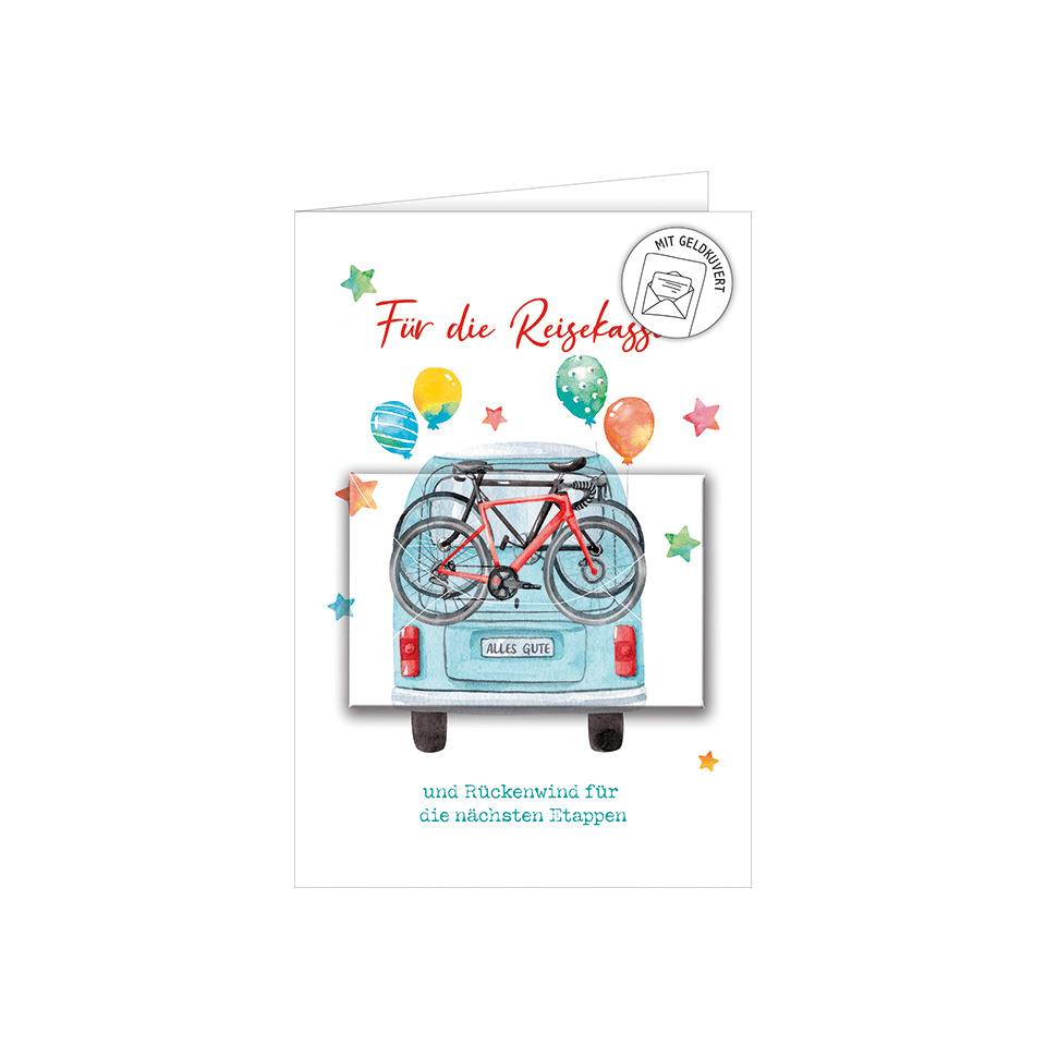 Reisepass- Karte, Autoaufkleber, Fahrradträger, Blaues Auto, Bunte Luftballons