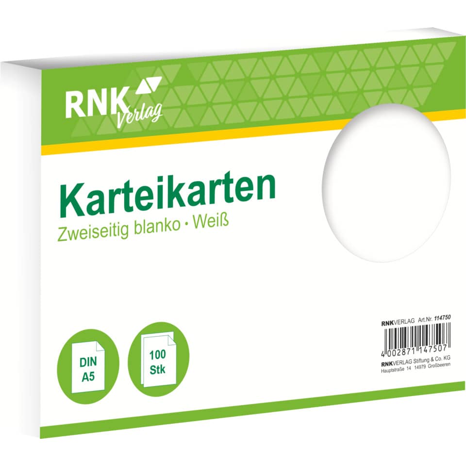 Karteikarten, Karten, DIN A5, 100 Stk, weiß, beidseitig