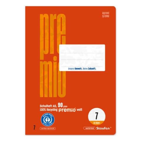 Schulheft Premio, DIN A5, kariert 7mm, LIN7, 16 Blatt STAUFEN PREMIO 040780007