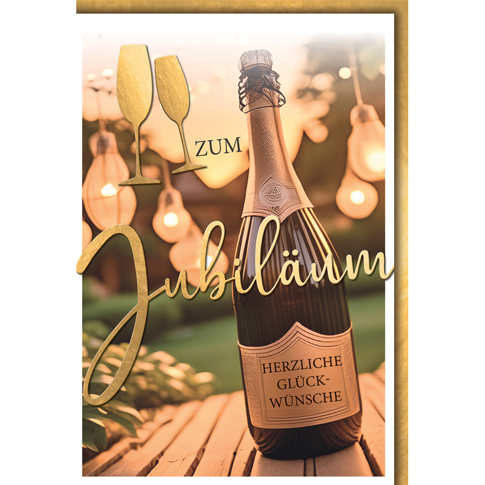 Sekt, Flasche, Gläser, Jubilaeum, Grußkarte
