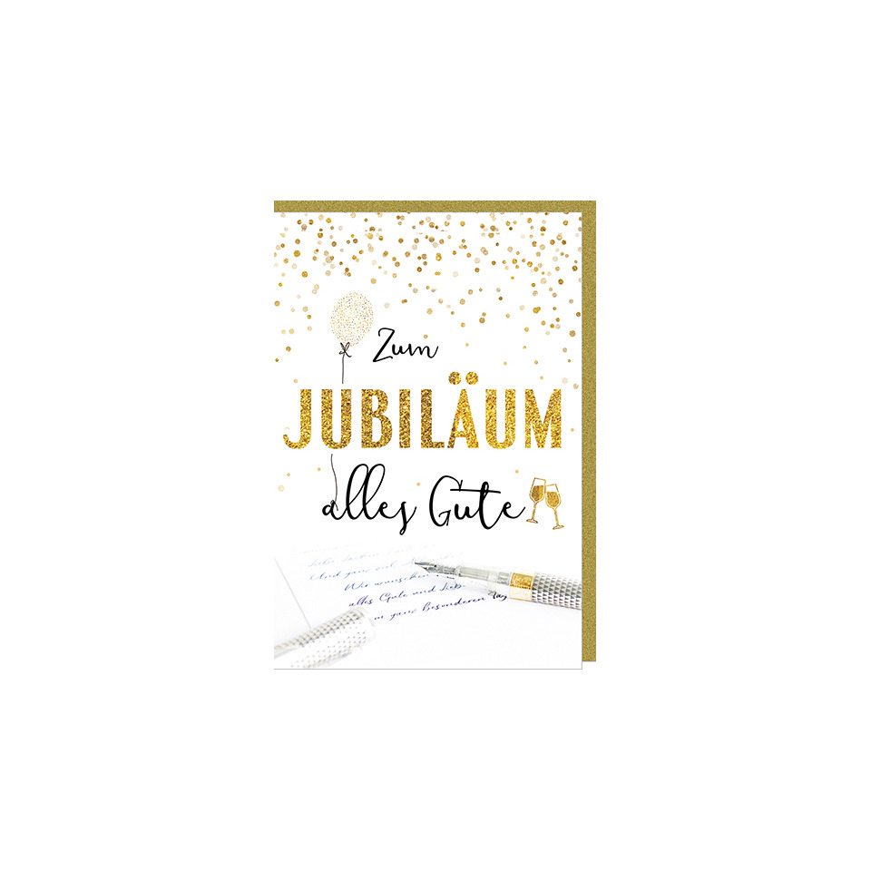 Jubiläum, Glitzer, Gratulationskarte, Gold, Ballon