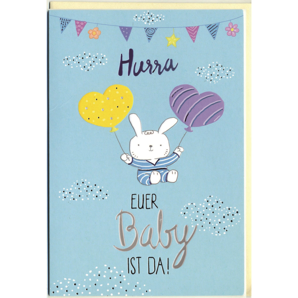 babykarte, geburtstag, bunny, ballons, himmelblau
