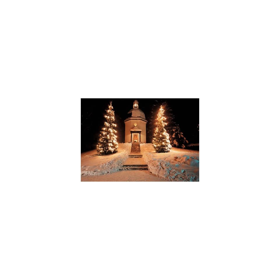 Kirche, Schneelandschaft, Nachtaufnahme, Pfade, Lichter