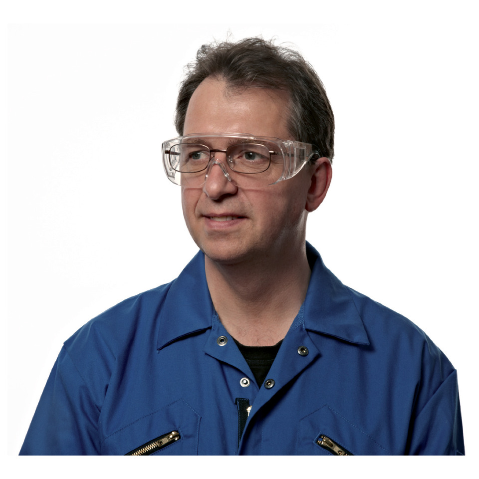 Schutzausrüstung, Brille, Schutzbrille, Blaue Jacke, Arbeitskleidung