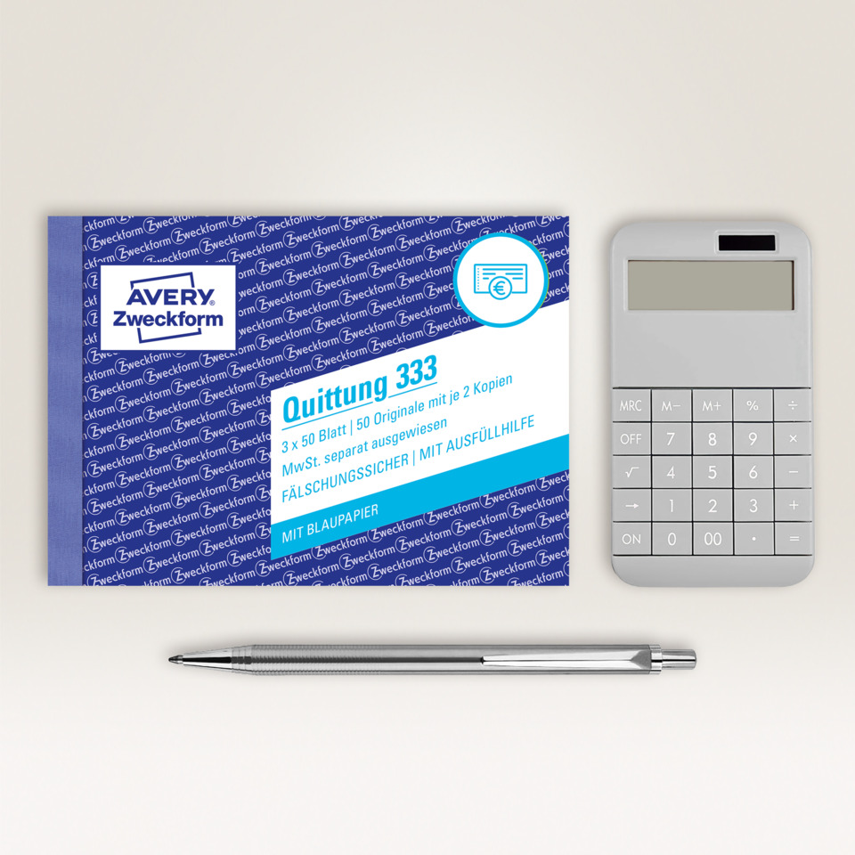 Notizblock, Kaufunterlagen, Schreibset, Taschenrechner, Stift