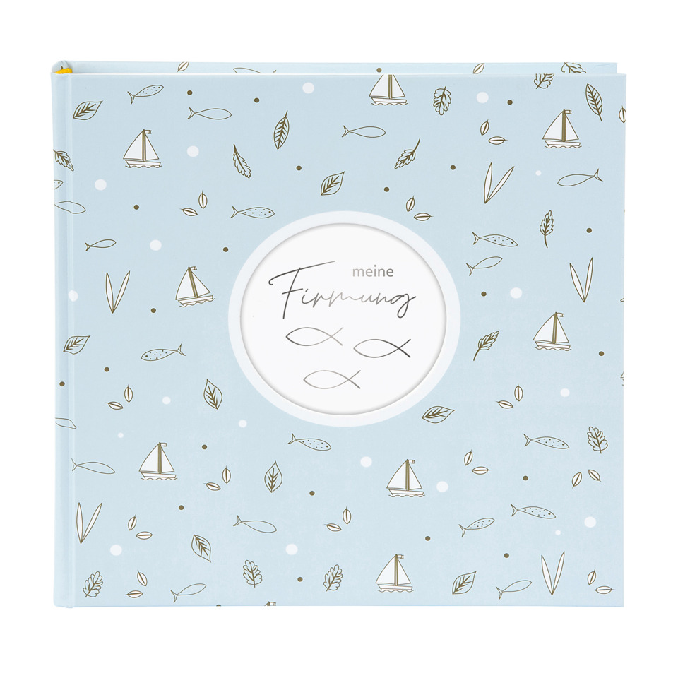 Notizbuch, Softcover, Pastellblau, Muster: Segelboote, Kreisfenster