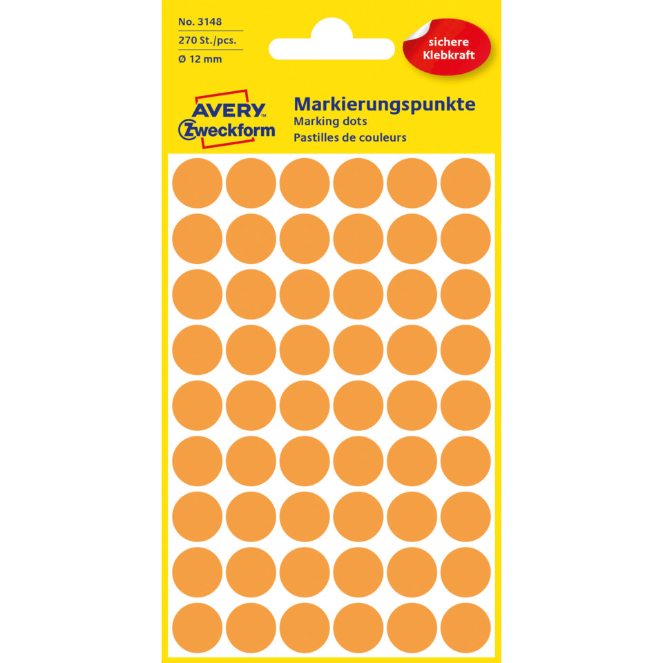Markup dots, dots sticker, orange dots, label sheet, high-visibility dots, Aufkleber, Markierungspunkte, Orange Punkte, Klebepunkte, Dekorationslabel