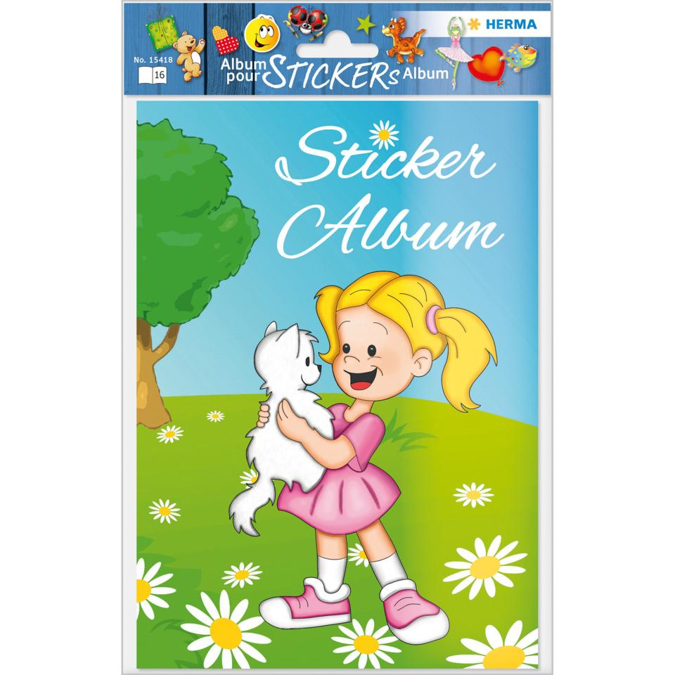 Sticker Album, Kinderheld, Puppe, Fläche grün, Blumenfeld, Stickeralbum, Kinder, Hund?, Blumen, Grünes Gras