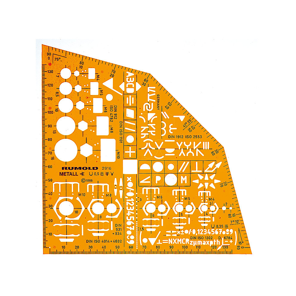 Ausbildungsschablone Metall, Kunststoff orange, transparent, Maße 155x155x1,2 mm RUMOLD 2916