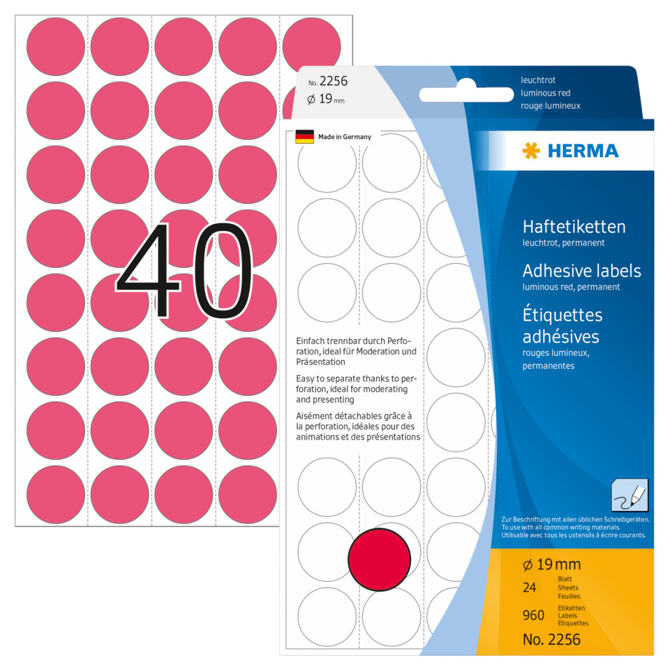 Etiketten, Aufkleber, Rote Kreise, 40 Blatt, Durchmesser 19 mm