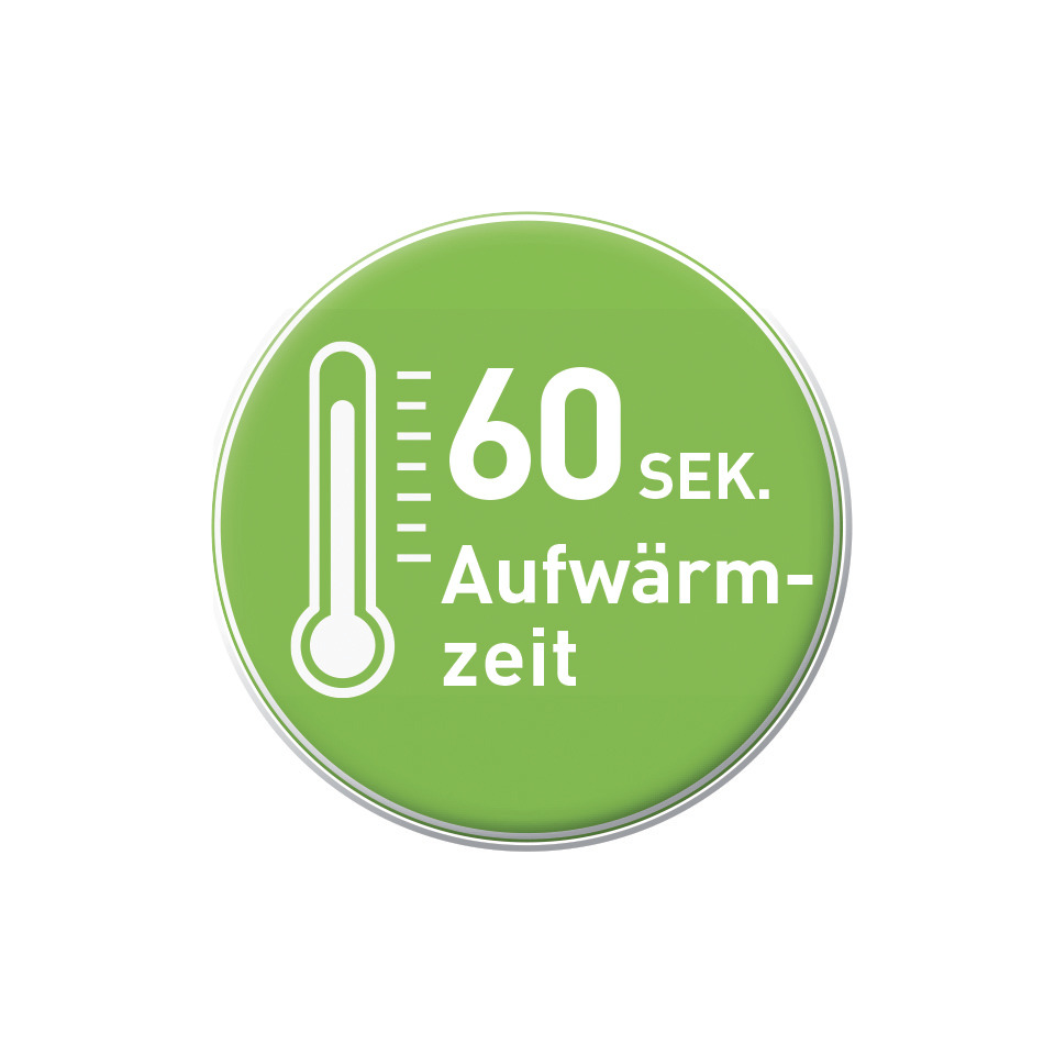 Thermometer, 60 Sekunden, Aufwärmzeit, Grün, Aufwärmzeit-Label