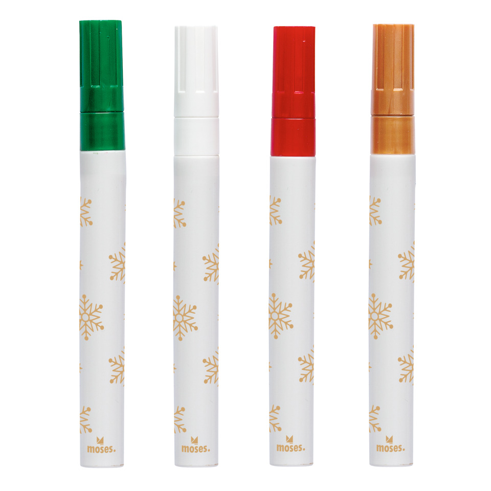Marker, White marker, Dry erase, Snowflake pattern, Cap colors