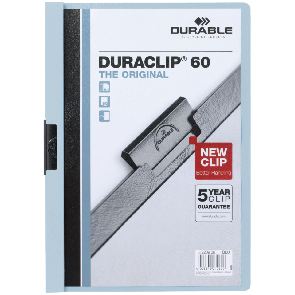 Klemm-Mappe DURACLIP® 60, Hartfolie, 60 Blatt, transparent/blau DURABLE 2209 06