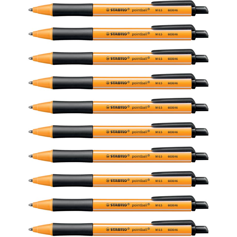 Pointball-Stift, Kugelschreiber, orangefarbener Körper, schwarzer Griff, nachfüllbarer Stift