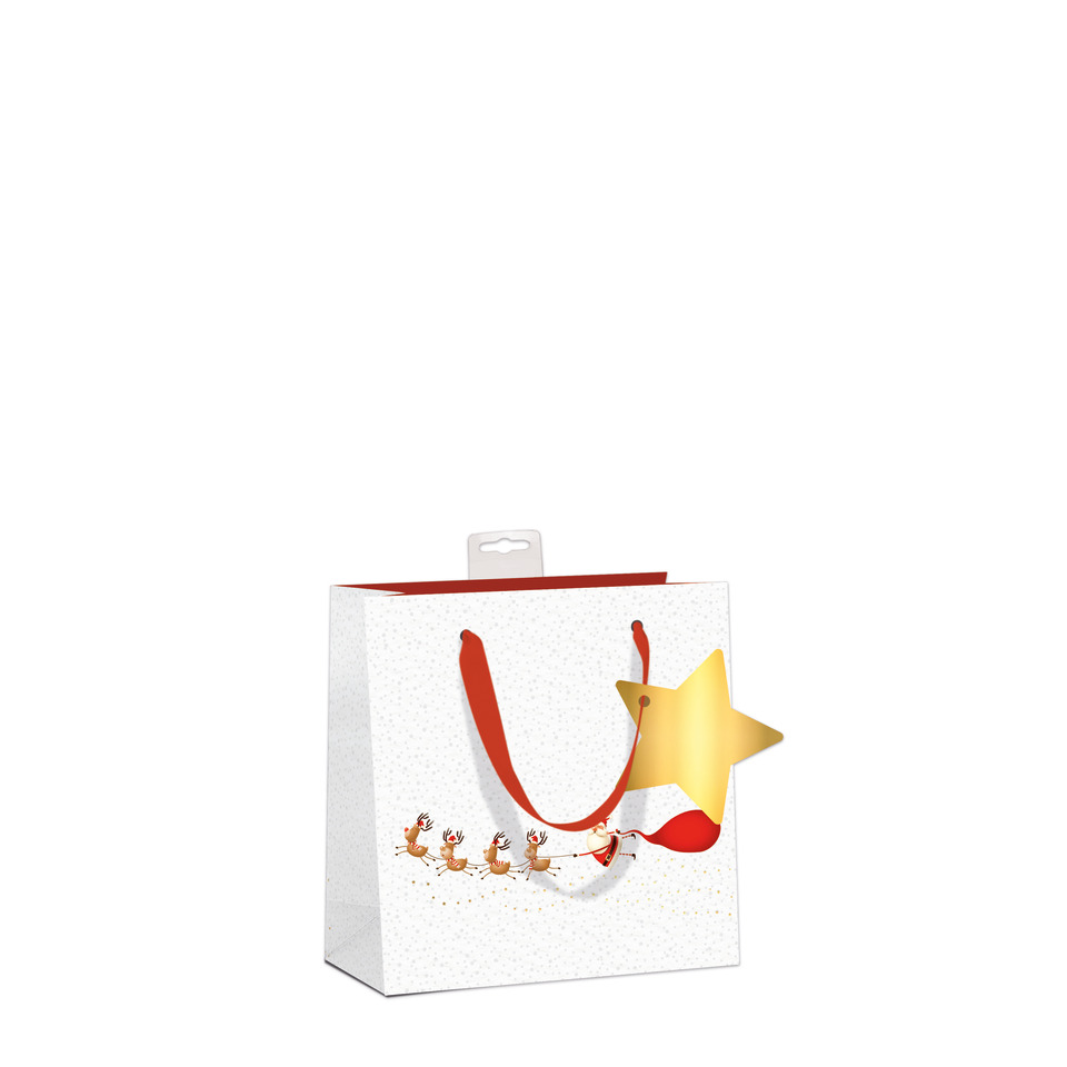 Geschenktasche, Weihnachtsmotiv, rot, Stern, Schleife