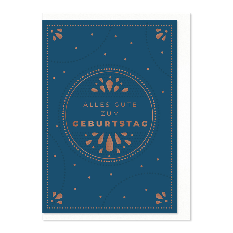 karte, geburtstag, design, dunkelblau, roségold