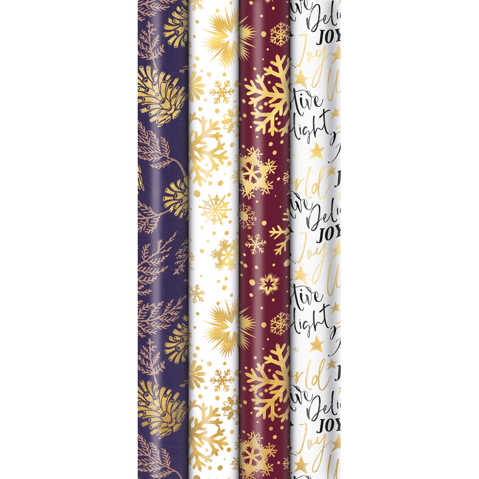 Geschenkpapier, Weihnachten, Schneeflocken, Gold, Muster