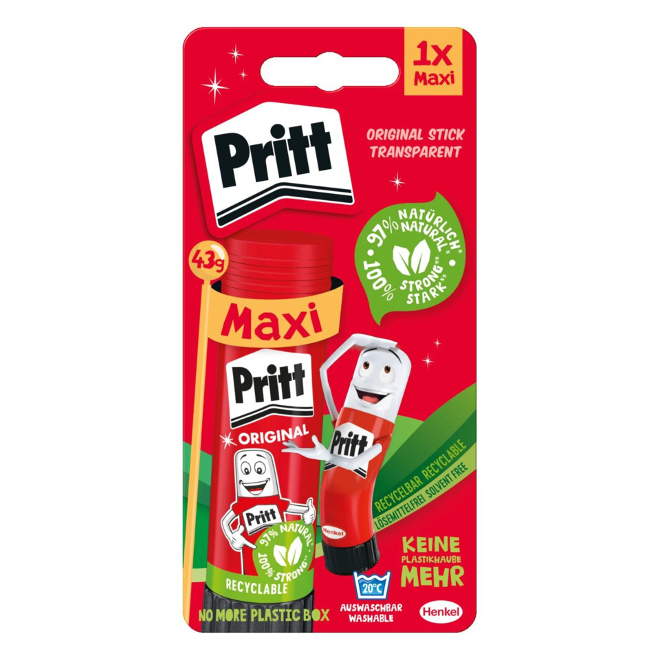 Klebebandhalter, Klebstoffstift, Original Stift Transparent, Recyclingverpackung, Klebtube Maxi