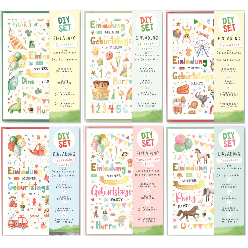 Geburtstag, Party, Einladung, DIY-Set, Stickerbogen