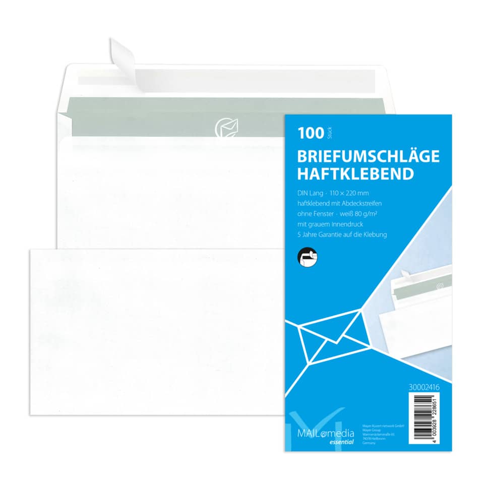 Briefumschläge, Haftklebend, DIN Lang, 80 g/m², 100 Stück