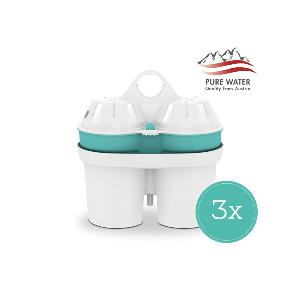 Trinkbehälter, Wasserfilter, Doppel-Behälter, Türkis Farbe, 3x Packung