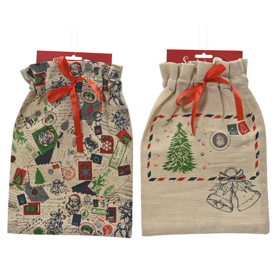 Jutebeutel, Weihnachtsdesign, Sacktaschen, Jute Beutel, Rotes Band