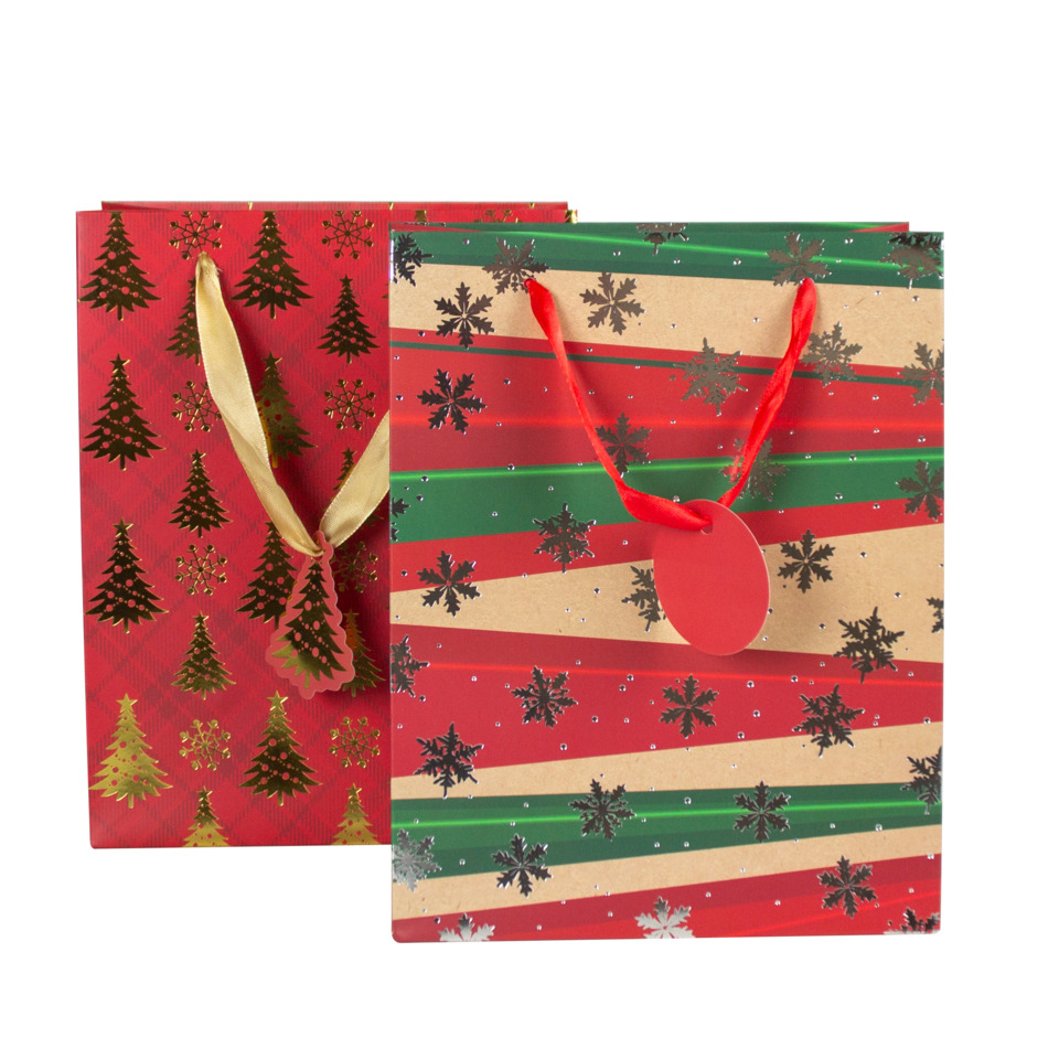 Geschenktüte, Weihnachtstüte, Papiertragetasche, Schnee-/Schneeflocken-Design, Randschmuck-Schnur