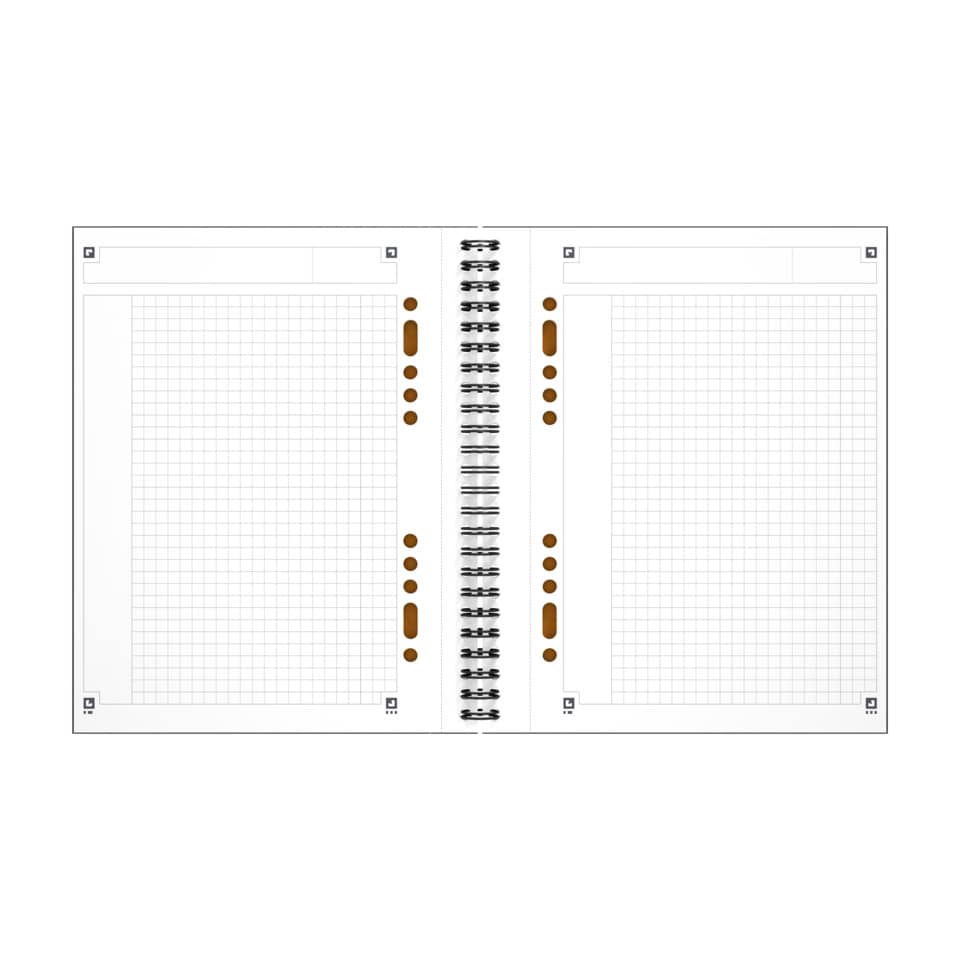 Notizbuch, spiralgebunden, Gitter-Seiten, Ringspeicher, Doppelseiten