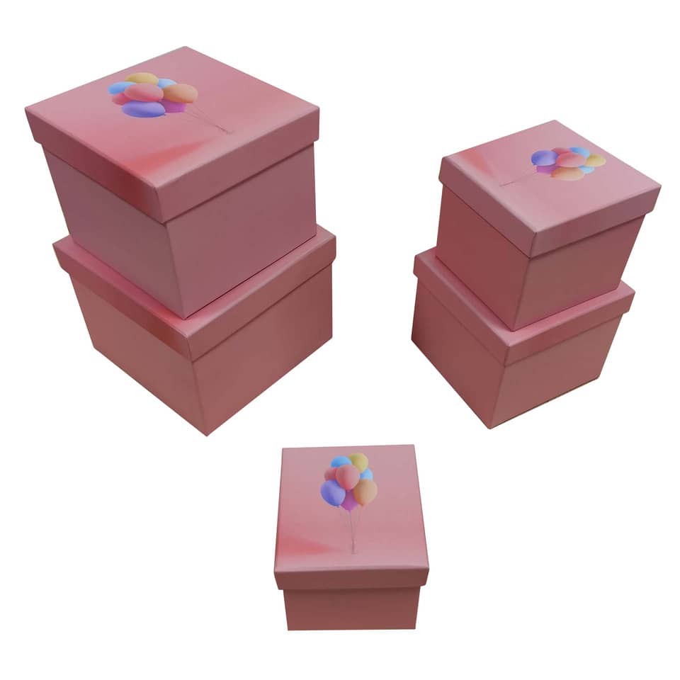 Geschenkbox, Paketbox, Rosa Box, Spitzdeckel, Ballon-Motiv