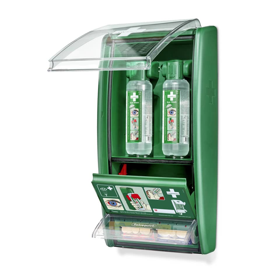 Erste-Hilfe, Augenspülen, Waschstation, Doppelflasche, grüne Erste-Hilfe-Set