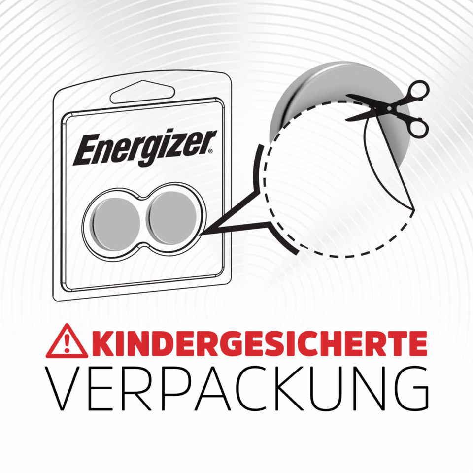 Energizer, Kinderverpackung, Knopfzellen, Batterie, Verpackungsetikett