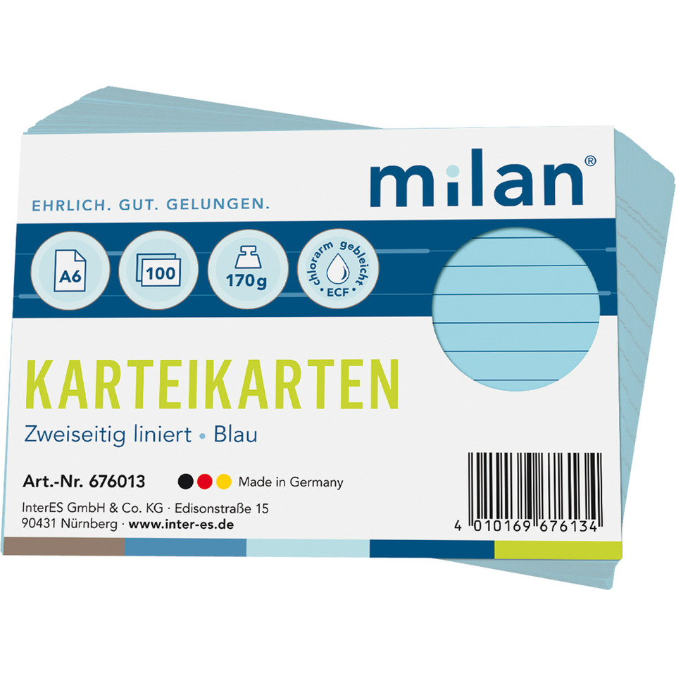Karteikarten, Karteikarten blau, Blau, Zweifach liniert, Karten