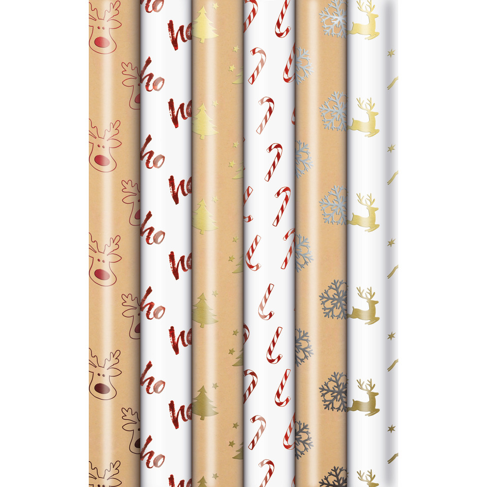 Geschenkpapier, Weihnachtsmotiven, Weihnachtsverpackung, Rentiere, Zuckerstange