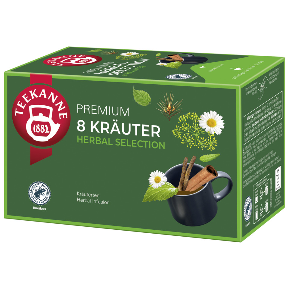 Kräutertee, Herbalinfusion, 8 Kräuter, Teekarton, Küchenware
