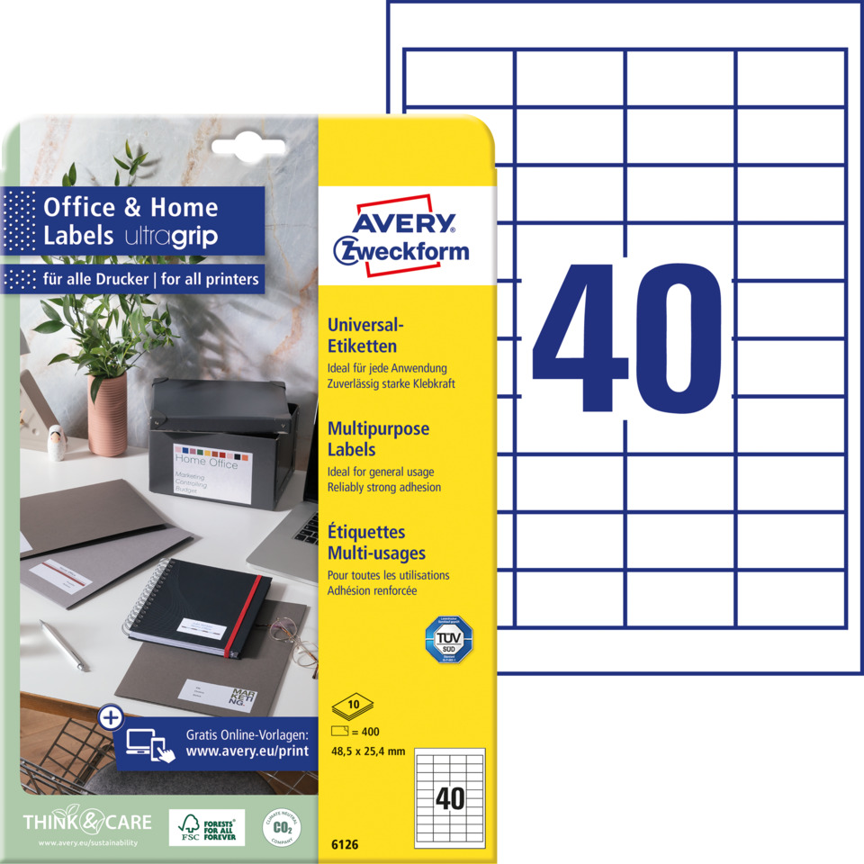 Etiketten, Universale Etiketten, Avery, multifunktionale Labels, Druckerlabel, Etiketten, Universaletiketten, Multifunktionsetiketten, Beschriftungsset, 80x40 mm