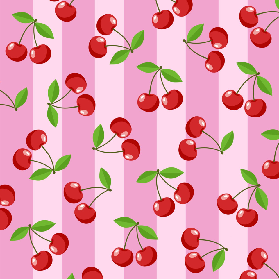 Kirschen, Kirschenmuster, Geometrischer Hintergrund, Pink, Blattgrün