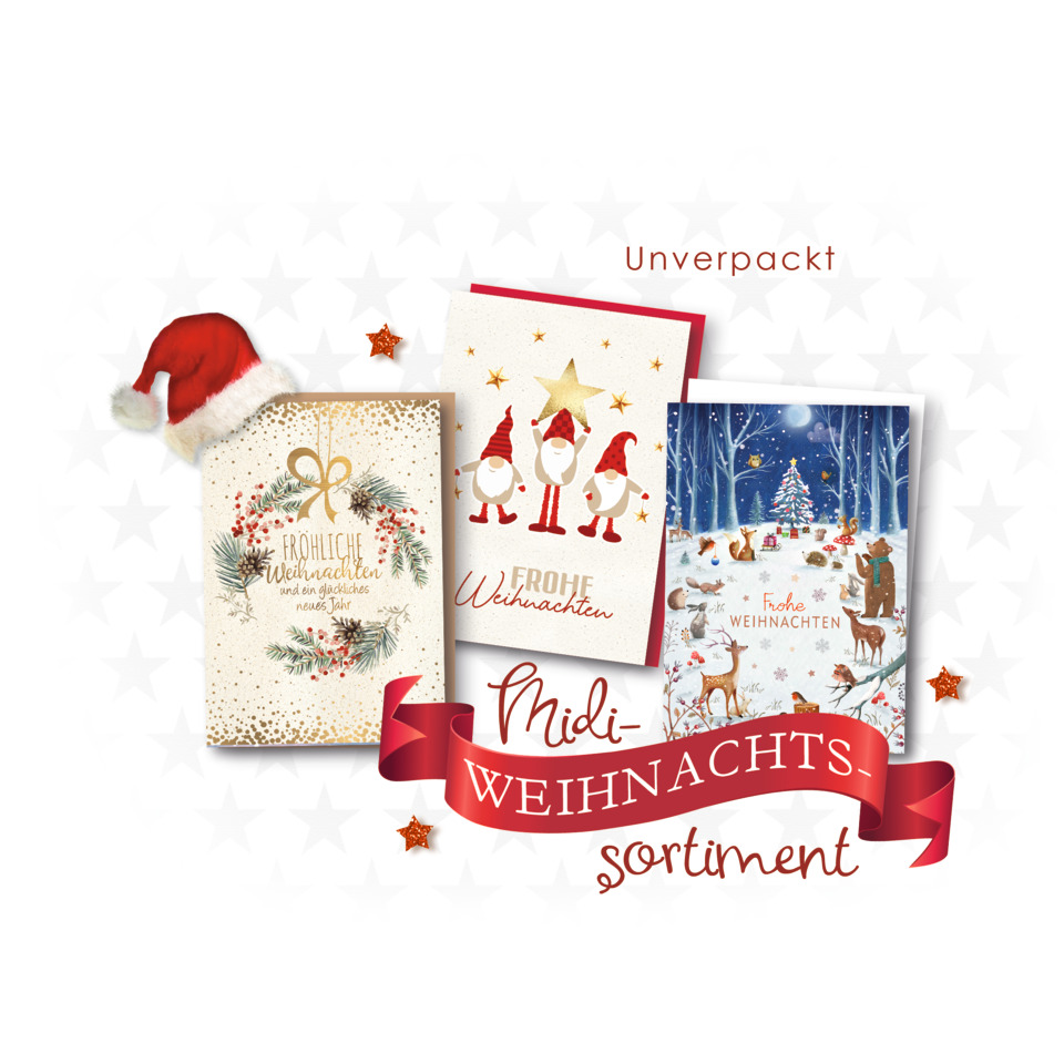 weihnachtskarten, sortiment, unverpackt, rot, winter