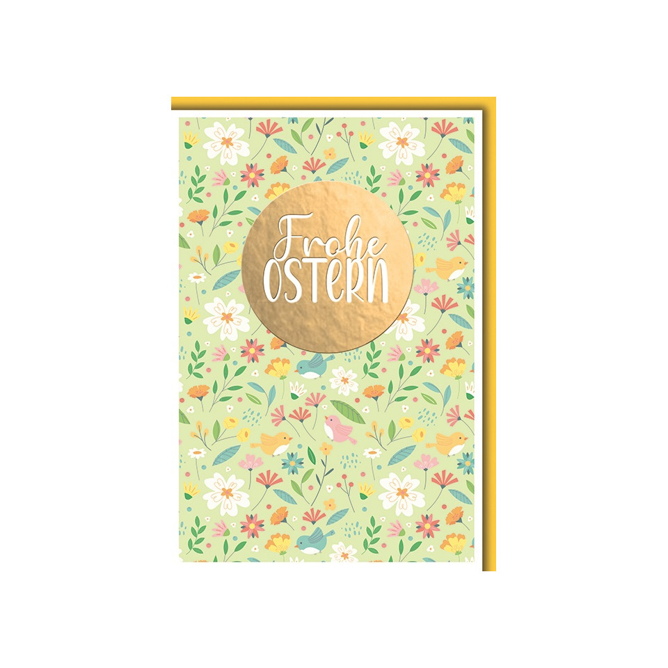Ostern, Grußkarte, Pastell, Blumenmuster, Gold circle