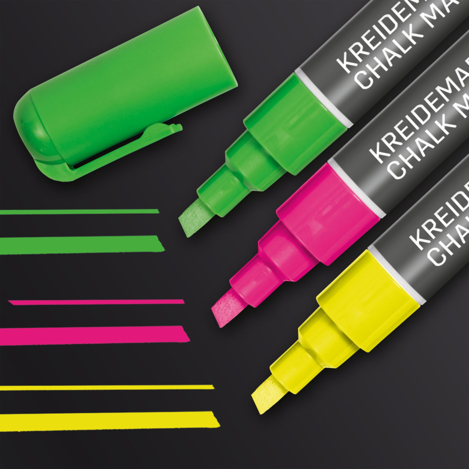 Highlighter, Kreidestift, Marker, Neon grün, Gelb pink Linien