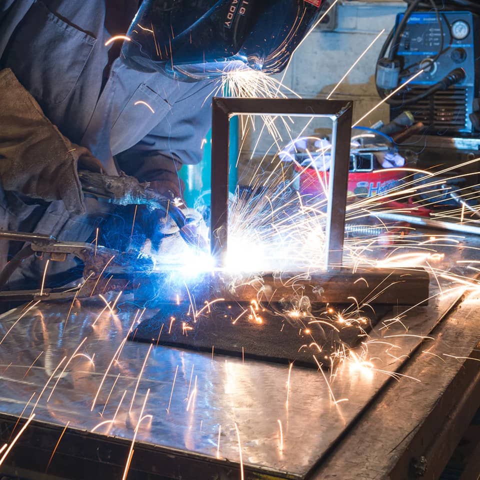 Schweißen, Schutzbrille, Metallblech, Funken, Werkstatt