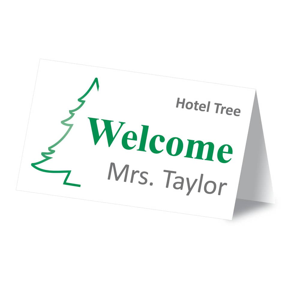Grußkarte, Willkommenskarte, Hotel Tree, Tannenbaum, Name Mrs. Taylor