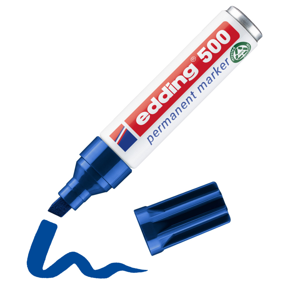 Permanentmarker, Blauer Marker, Markerstift, Schrägspitzestift, Edding 500