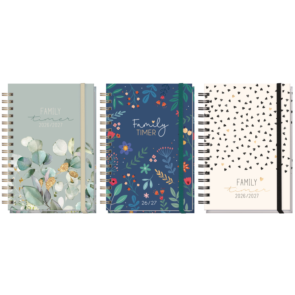 Notizbuch, Spiralbindung, Elastikband, Florales Muster, Jahreskalender