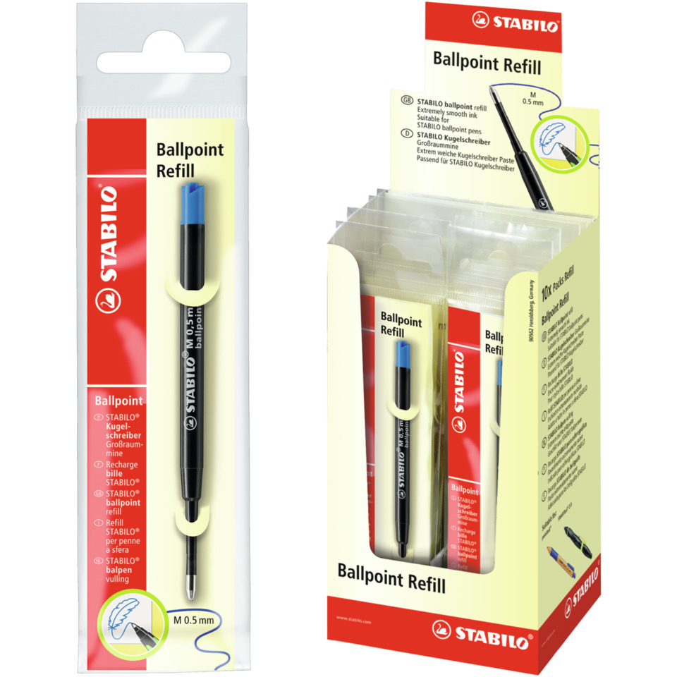 ballpoint pen, refill, blue tip, 0.5 mm, retractable