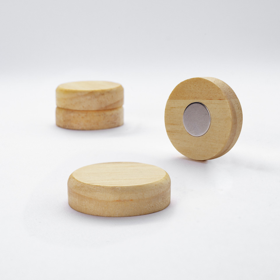 holz, rund, puck, magnet, holzplaette